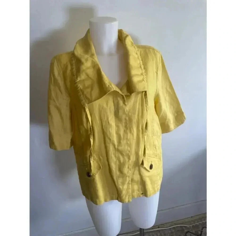 Women's J.M. Collection 100% Linen Blazer Size 12 Yellow Spring Yellow 0067‎